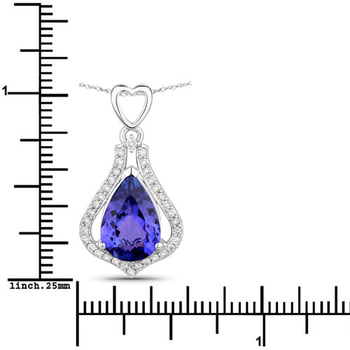 Bids.com 3.30 Carat Genuine Tanzanite and White Diamond 14K White Gold Pendant Pendants White Smoke