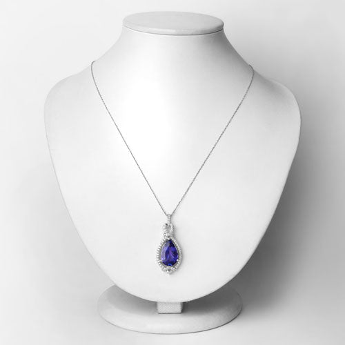 Bids.com 7.11 Carat Genuine Tanzanite and White Diamond 14K White Gold Pendant Pendants Lavender