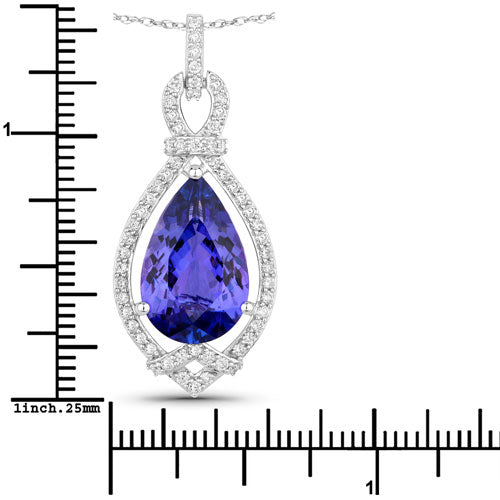 Bids.com 7.11 Carat Genuine Tanzanite and White Diamond 14K White Gold Pendant Pendants White Smoke