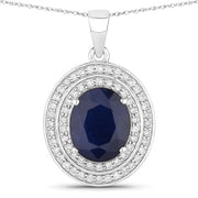Bids.com 4.82 Carat Genuine Blue Sapphire and White Diamond 14K White Gold Pendant Pendants White Smoke Default Title