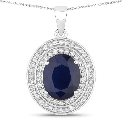 Bids.com 4.82 Carat Genuine Blue Sapphire and White Diamond 14K White Gold Pendant Pendants White Smoke Default Title