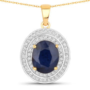 Bids.com 4.82 Carat Genuine Blue Sapphire and White Diamond 14K Yellow Gold Pendant Pendants White Smoke Default Title