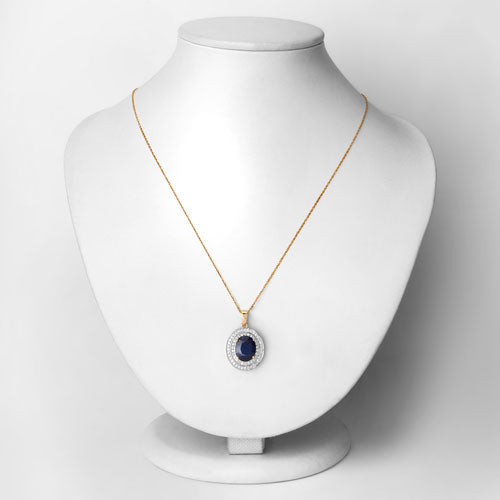 Bids.com 4.82 Carat Genuine Blue Sapphire and White Diamond 14K Yellow Gold Pendant Pendants Lavender