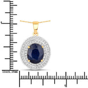 Bids.com 4.82 Carat Genuine Blue Sapphire and White Diamond 14K Yellow Gold Pendant Pendants White Smoke