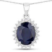 Bids.com 4.63 Carat Genuine Blue Sapphire and White Diamond 14K White Gold Pendant Pendants White Smoke Default Title