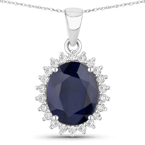 Bids.com 4.63 Carat Genuine Blue Sapphire and White Diamond 14K White Gold Pendant Pendants White Smoke Default Title