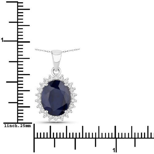 Bids.com 4.63 Carat Genuine Blue Sapphire and White Diamond 14K White Gold Pendant Pendants White Smoke