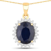 Bids.com 4.63 Carat Genuine Blue Sapphire and White Diamond 14K Yellow Gold Pendant Pendants White Smoke Default Title