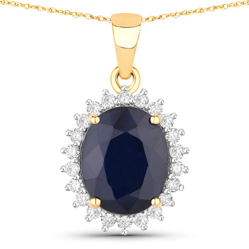 Bids.com 4.63 Carat Genuine Blue Sapphire and White Diamond 14K Yellow Gold Pendant Pendants White Smoke Default Title