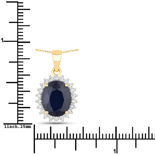 Bids.com 4.63 Carat Genuine Blue Sapphire and White Diamond 14K Yellow Gold Pendant Pendants White Smoke
