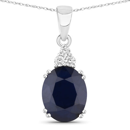 Bids.com 4.41 Carat Genuine Blue Sapphire and White Diamond 14K White Gold Pendant Pendants White Smoke Default Title