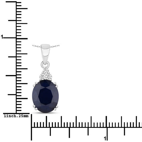 Bids.com 4.41 Carat Genuine Blue Sapphire and White Diamond 14K White Gold Pendant Pendants White Smoke