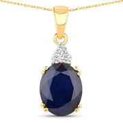 Bids.com 4.41 Carat Genuine Blue Sapphire and White Diamond 14K Yellow Gold Pendant Pendants White Smoke Default Title