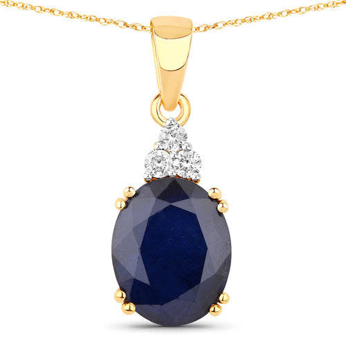 Bids.com 4.41 Carat Genuine Blue Sapphire and White Diamond 14K Yellow Gold Pendant Pendants White Smoke Default Title