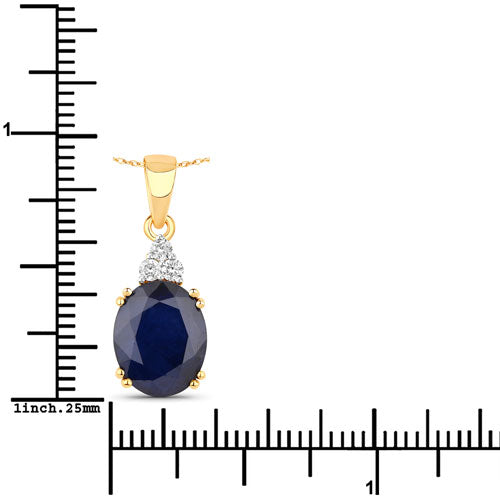 Bids.com 4.41 Carat Genuine Blue Sapphire and White Diamond 14K Yellow Gold Pendant Pendants White Smoke
