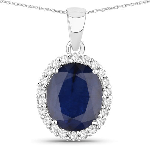 Bids.com 4.63 Carat Genuine Blue Sapphire and White Diamond 14K White Gold Pendant Pendants White Smoke Default Title
