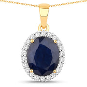 Bids.com 4.63 Carat Genuine Blue Sapphire and White Diamond 14K Yellow Gold Pendant Pendants White Smoke Default Title