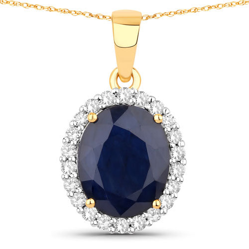 Bids.com 4.63 Carat Genuine Blue Sapphire and White Diamond 14K Yellow Gold Pendant Pendants White Smoke Default Title