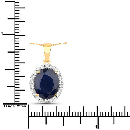 Bids.com 4.63 Carat Genuine Blue Sapphire and White Diamond 14K Yellow Gold Pendant Pendants White Smoke