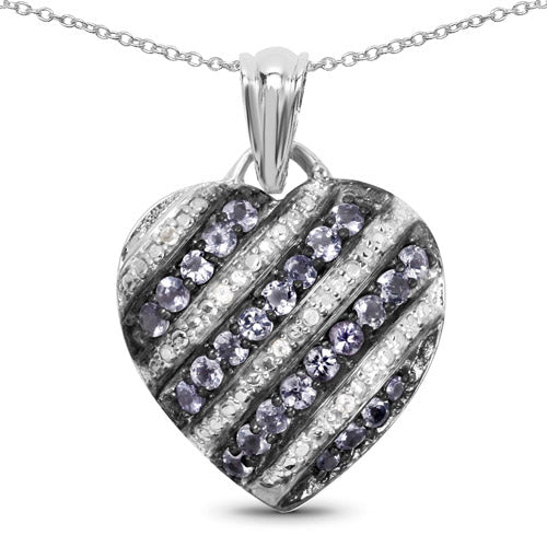 Bids.com 1.30 Carat Genuine Tanzanite and White Topaz .925 Sterling Silver Pendant Pendants White Smoke Default Title