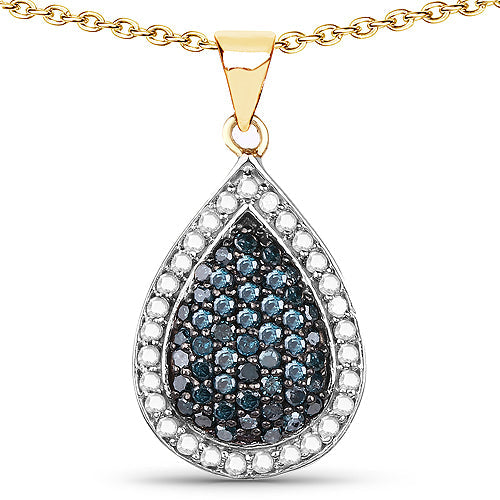 Bids.com 14K Yellow Gold Plated 0.81 Carat Genuine Blue Diamond and White Diamond .925 Sterling Silver Pendant Pendants White Smoke Default Title