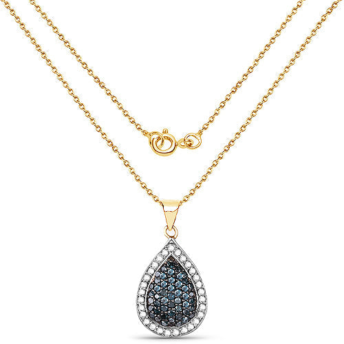 Bids.com 14K Yellow Gold Plated 0.81 Carat Genuine Blue Diamond and White Diamond .925 Sterling Silver Pendant Pendants White Smoke
