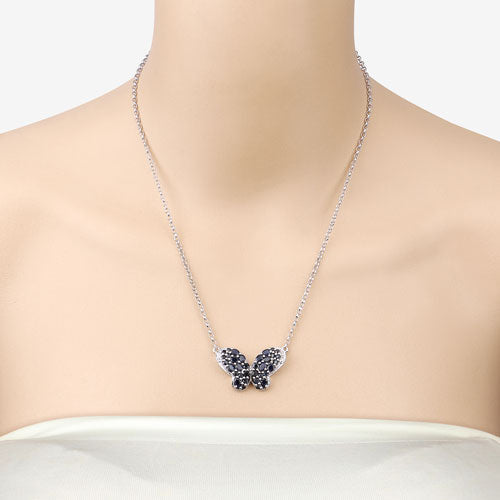 Bids.com 3.83 Carat Genuine Blue Sapphire and White Zircon .925 Sterling Silver Pendant Pendants Bisque