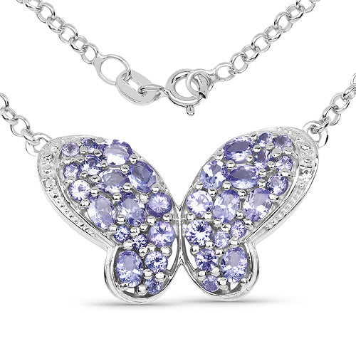Bids.com 3.31 Carat Genuine Tanzanite & White Topaz .925 Sterling Silver Pendant Pendants White Smoke Default Title