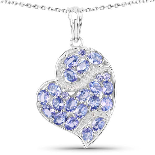 Bids.com 3.40 Carat Genuine Tanzanite and White Topaz .925 Sterling Silver Pendant Pendants White Smoke Default Title