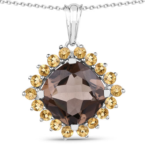 Bids.com 6.17 Carat Genuine Smoky Quartz and Citrine .925 Sterling Silver Pendant Pendants White Smoke size 18.00