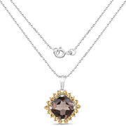 Bids.com 6.17 Carat Genuine Smoky Quartz and Citrine .925 Sterling Silver Pendant Pendants White Smoke size 18.00