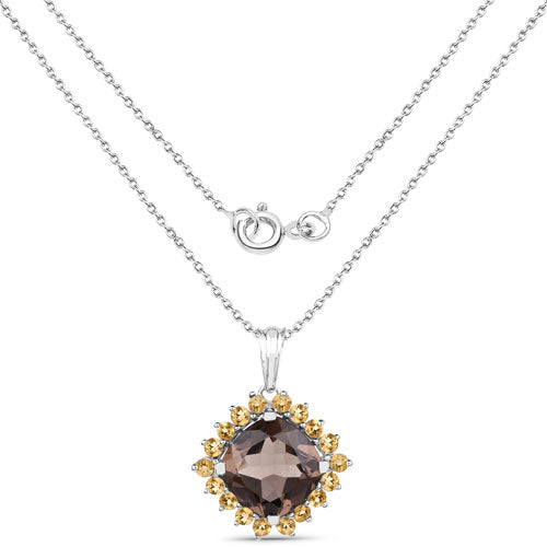 Bids.com 6.17 Carat Genuine Smoky Quartz and Citrine .925 Sterling Silver Pendant Pendants White Smoke size 18.00