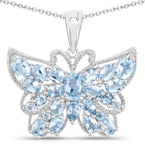 Bids.com 4.84 Carat Genuine Swiss Blue Topaz .925 Sterling Silver Pendant Pendants White Smoke Default Title