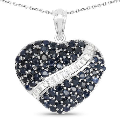 Bids.com 4.60 Carat Genuine Blue Sapphire and White Topaz .925 Sterling Silver Pendant Pendants White Smoke Default Title