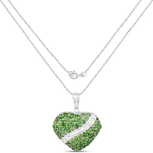 Bids.com 4.51 Carat Genuine Chrome Diopside and White Topaz .925 Sterling Silver Pendant Pendants White Smoke