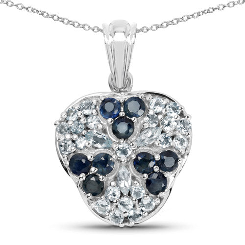 Bids.com 2.73 Carat Genuine Blue Sapphire and Aquamarine .925 Sterling Silver Pendant Pendants White Smoke Default Title