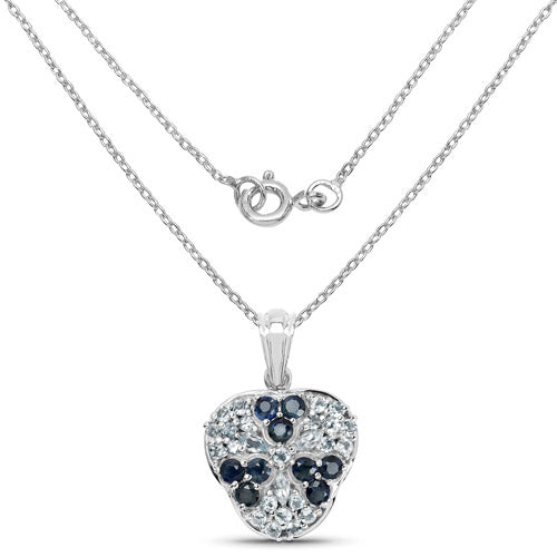 Bids.com 2.73 Carat Genuine Blue Sapphire and Aquamarine .925 Sterling Silver Pendant Pendants White Smoke
