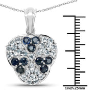 Bids.com 2.73 Carat Genuine Blue Sapphire and Aquamarine .925 Sterling Silver Pendant Pendants White Smoke