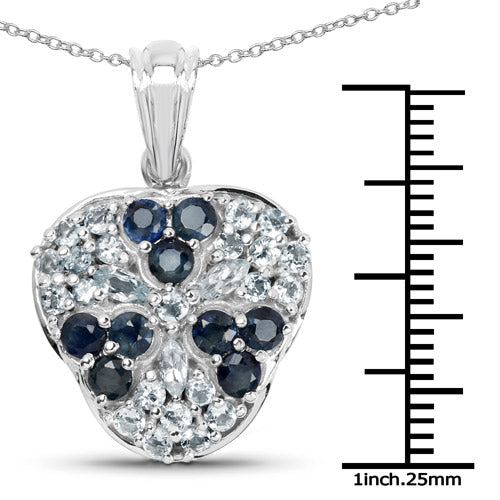 Bids.com 2.73 Carat Genuine Blue Sapphire and Aquamarine .925 Sterling Silver Pendant Pendants White Smoke