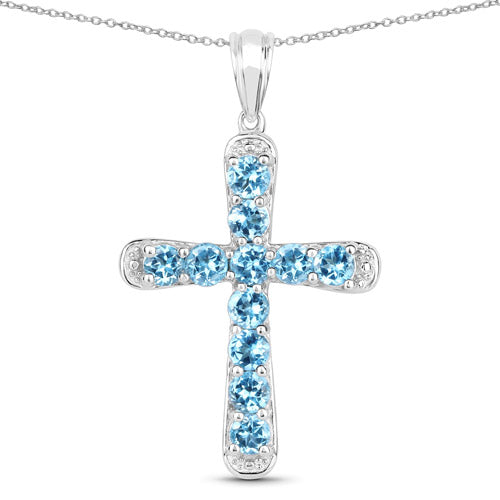 Bids.com 3.85 Carat Genuine Blue Topaz .925 Sterling Silver Pendant Pendants White Smoke Default Title