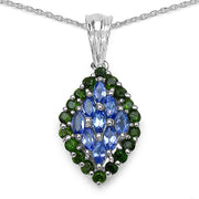 Bids.com 1.40 Carat Genuine Tanzanite and Chrome Diopside .925 Sterling Silver Pendant Pendants White Smoke Default Title
