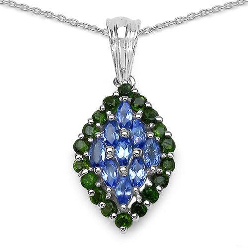 Bids.com 1.40 Carat Genuine Tanzanite and Chrome Diopside .925 Sterling Silver Pendant Pendants White Smoke Default Title