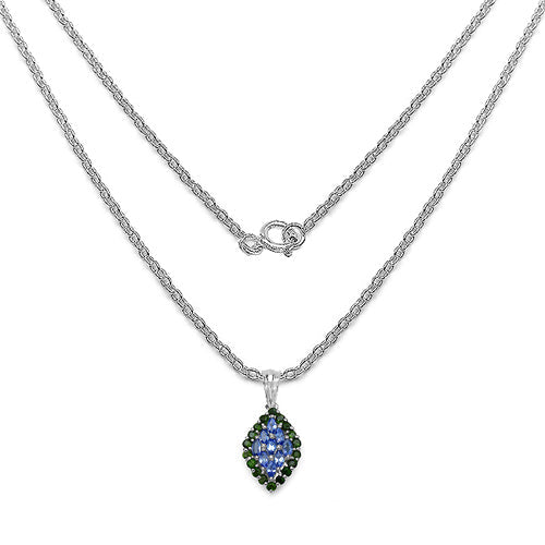 Bids.com 1.40 Carat Genuine Tanzanite and Chrome Diopside .925 Sterling Silver Pendant Pendants White Smoke