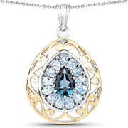 Bids.com 18K Yellow Gold Plated 4.44 Carat Genuine London Blue Topaz and Blue Topaz .925 Sterling Silver Pendant Pendants White Smoke Default Title
