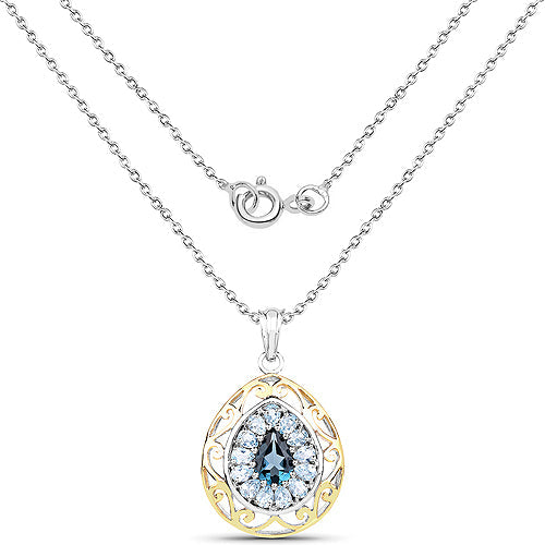 Bids.com 18K Yellow Gold Plated 4.44 Carat Genuine London Blue Topaz and Blue Topaz .925 Sterling Silver Pendant Pendants White Smoke