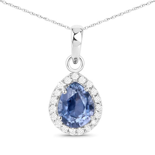 Bids.com 1.85 Carat Genuine Grayish Purple Sapphire and White Diamond 14K White Gold Pendant Pendants White Smoke Default Title