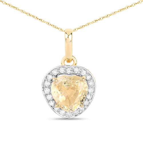Bids.com 1.52 Carat Genuine Yellow Sapphire and White Diamond 14K Yellow Gold Pendant Pendants White Smoke Default Title