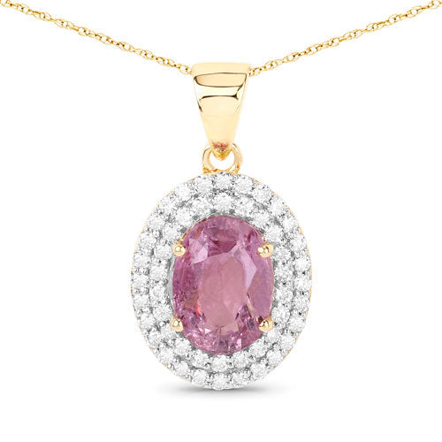 Bids.com 2.53 Carat Genuine Pink Sapphire and White Diamond 14K Yellow Gold Pendant Pendants White Smoke Default Title