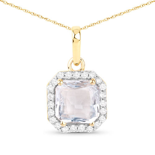 Bids.com 1.63 Carat Genuine White Sapphire and White Diamond 14K Yellow Gold Pendant Pendants White Smoke Default Title