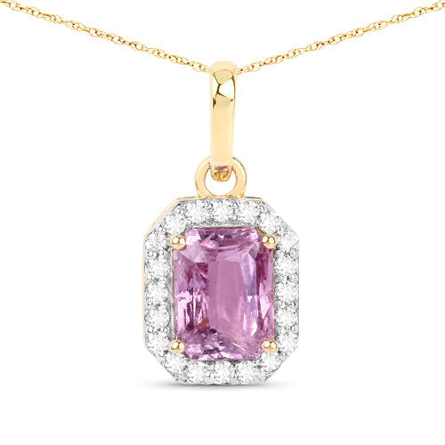 Bids.com 1.65 Carat Genuine Pink Sapphire and White Diamond 14K Yellow Gold Pendant Pendants White Smoke Default Title